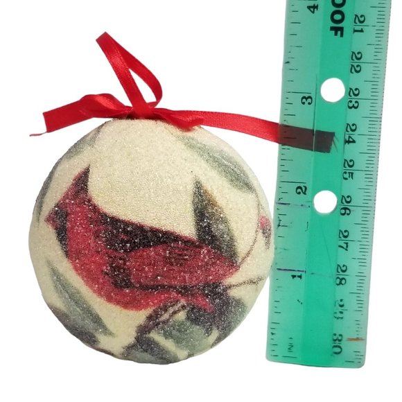 Decorative Christmas Balls Frosted Birds Cardinals Bulbs Pair Set Red Ornaments - Picture 9 of 10